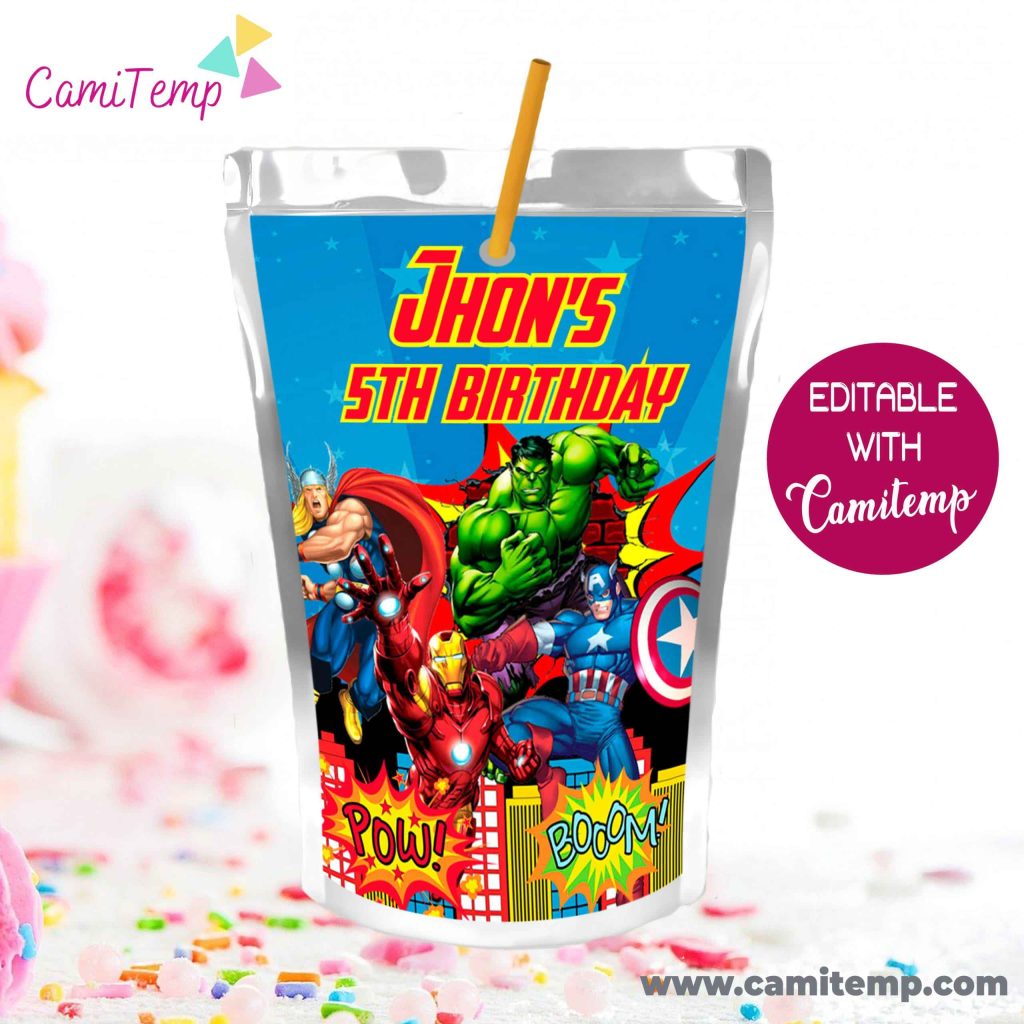 Printable avengers juice pouch labels instant download