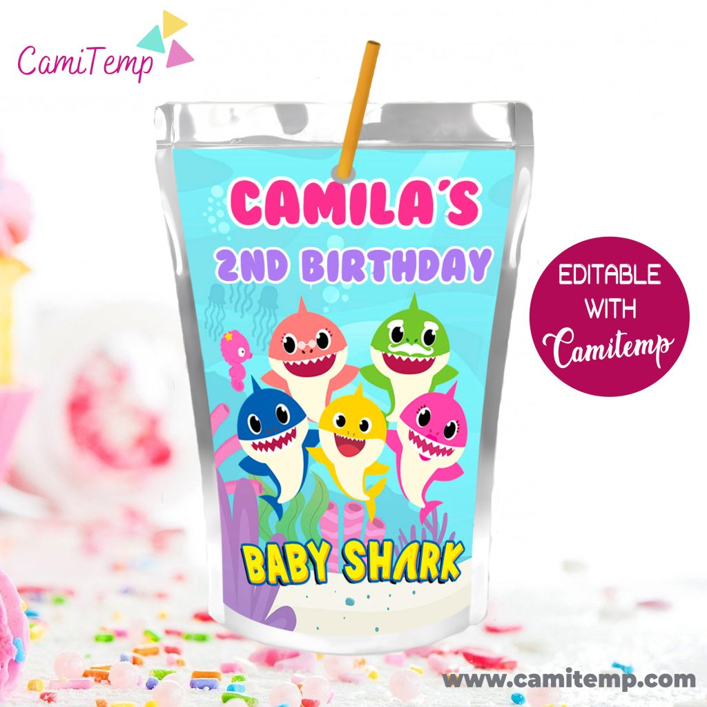 Printable Baby shark girl Birthday Capri Sun Juice Label
