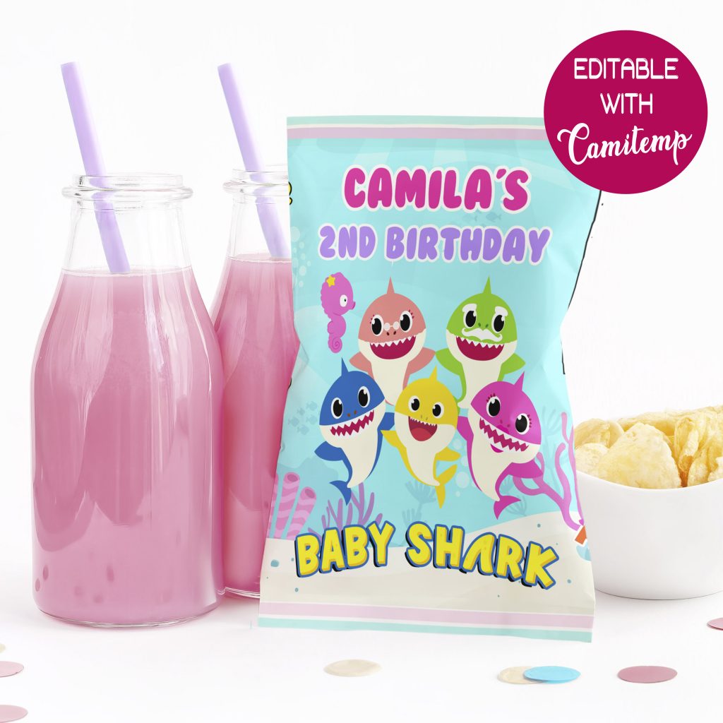 Printable Baby shark girl Chip Bags Instant Download