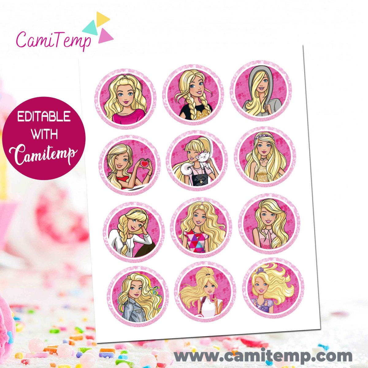 printable barbie cupcakes toppers