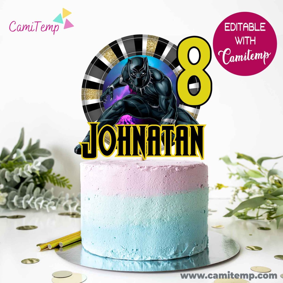 Black Panther Birthday Cake Topper Template Printable Instant Download