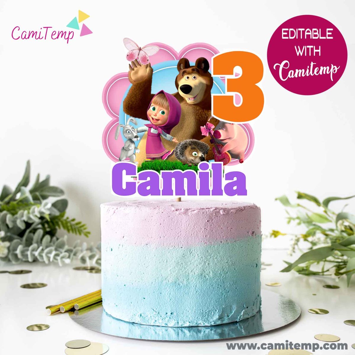 Printable Masha and the bear Birthday Cake Topper Template Instant Download